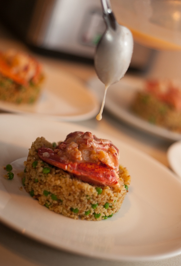 Sous vide lobster served on a bed of cous couse.  Now you just have to go see the recipe.