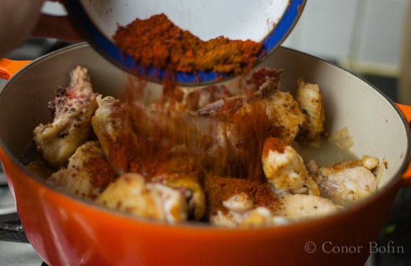 The paprika powder adds a delicious colour to the chicken. 