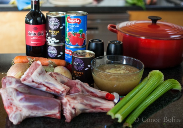 Seven "unavailable" lamb shanks and the rest of the ingredients. 
