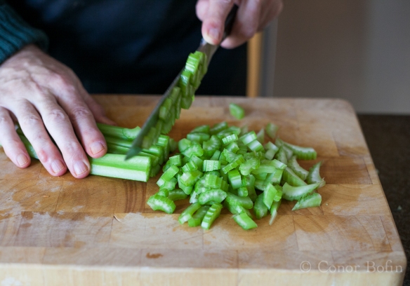 Gratuitous celery slicing shot. One to get the vegetarians into a sweat. 