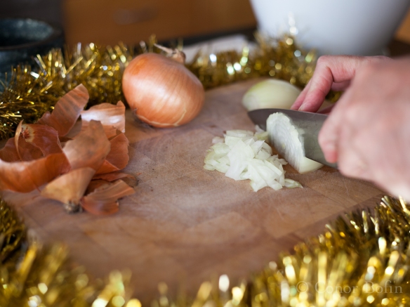 Festive onion slicing. Working hard to get me in form for a drinks party.